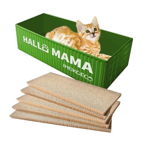 Heikoeco® Kratzbrett Katze, kratzpappe 5er-Set, Katzenkratzbox mit hochwertiger Karton, Doppelseitige Kratzpappe für Katzen, Widerstandsfähig Katzenmöbel, 44 * 20 * 12 cm Groß grün (Grün) von Heikoeco