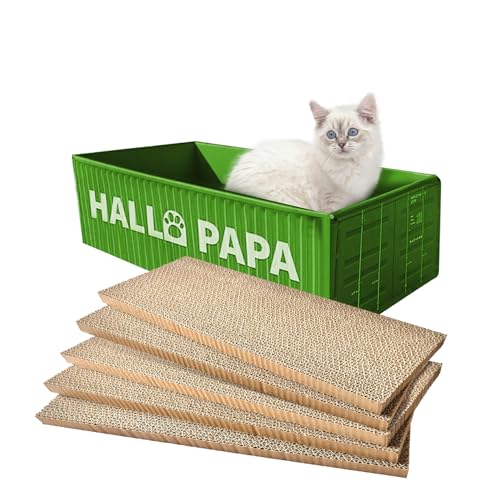 Heikoeco® Kratzbrett Katze, kratzpappe 5er-Set, Katzenkratzbox mit hochwertiger Karton, Doppelseitige Kratzpappe für Katzen, Widerstandsfähig Katzenmöbel, 44 * 20 * 12 cm Groß grün (Grün) von Heikoeco