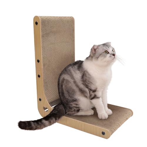 Heikoeco® L-förmige Kratzbrett für Kleine Katzen, Kratzpappe mit Ballspielzeug, Katzenspielzeug Kratzwand für Katze von Heikoeco