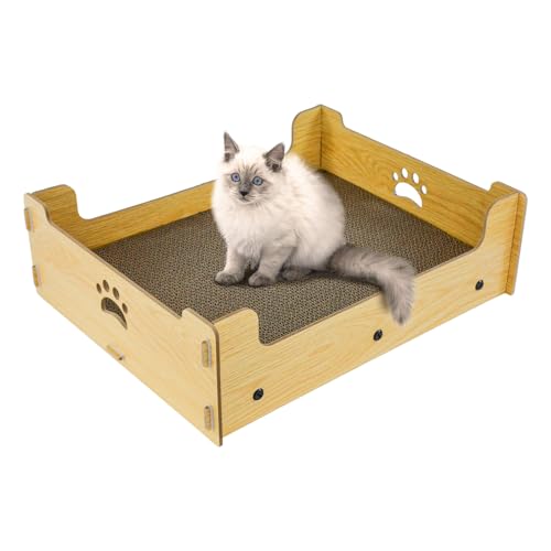 Heikoeco® Kratzpappe für Katzen Groß XXL Haus, Kratzlounge Katze Pappe，Katzen Kratzbrett Kratzmatte Katze aus Hochwertiger Wellpapier & Holz 48,5x40x15,5cm Geschenk für Katzenliebhaber von Heikoeco