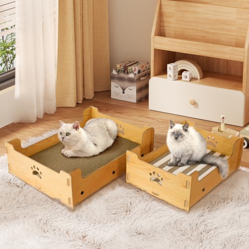 Heikoeco® Kratzlounge Katze Pappe, Kratzpappe für Katzen Groß XXL Haus, Kratzbrett Kratzmatte Katze aus Hochwertiger Wellpapier & Holz 48,5x40x15,5cm von Heikoeco