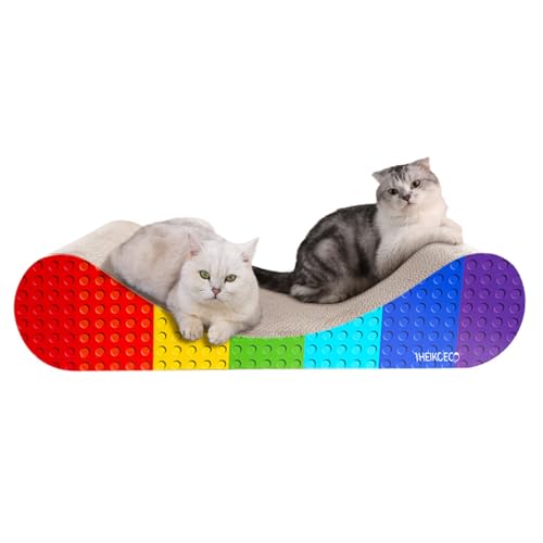 Heikoeco ® Kratzpappe Kratzbretter Katze für Katzen, Kratzbrett Strapazierfähige Katzenspielzeug Board-Pads, Katzenkratzbretter Katzenkratzer Karton Lounge Bett, extra groß 60 * 42 * 14cm Regenbogen von Heikoeco