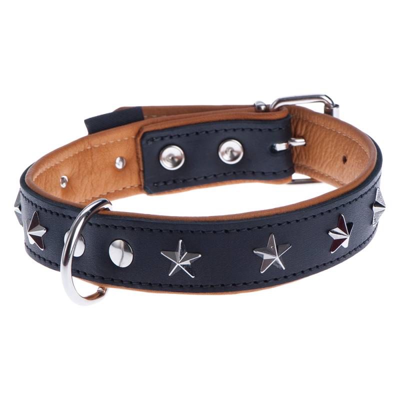 Heim Lederhalsband Stars, schwarz/beige - Größe 50: 38 - 46 cm Halsumfang von Heim