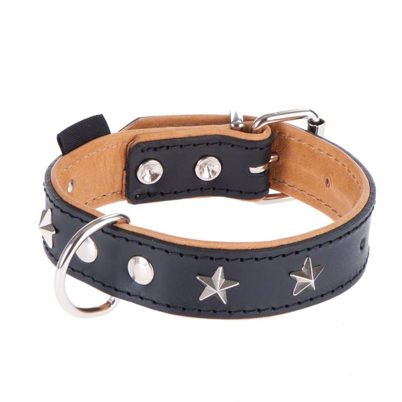 Heim Lederhalsband Stars, schwarz/beige - Größe 60: 45 - 55 cm Halsumfang von Heim