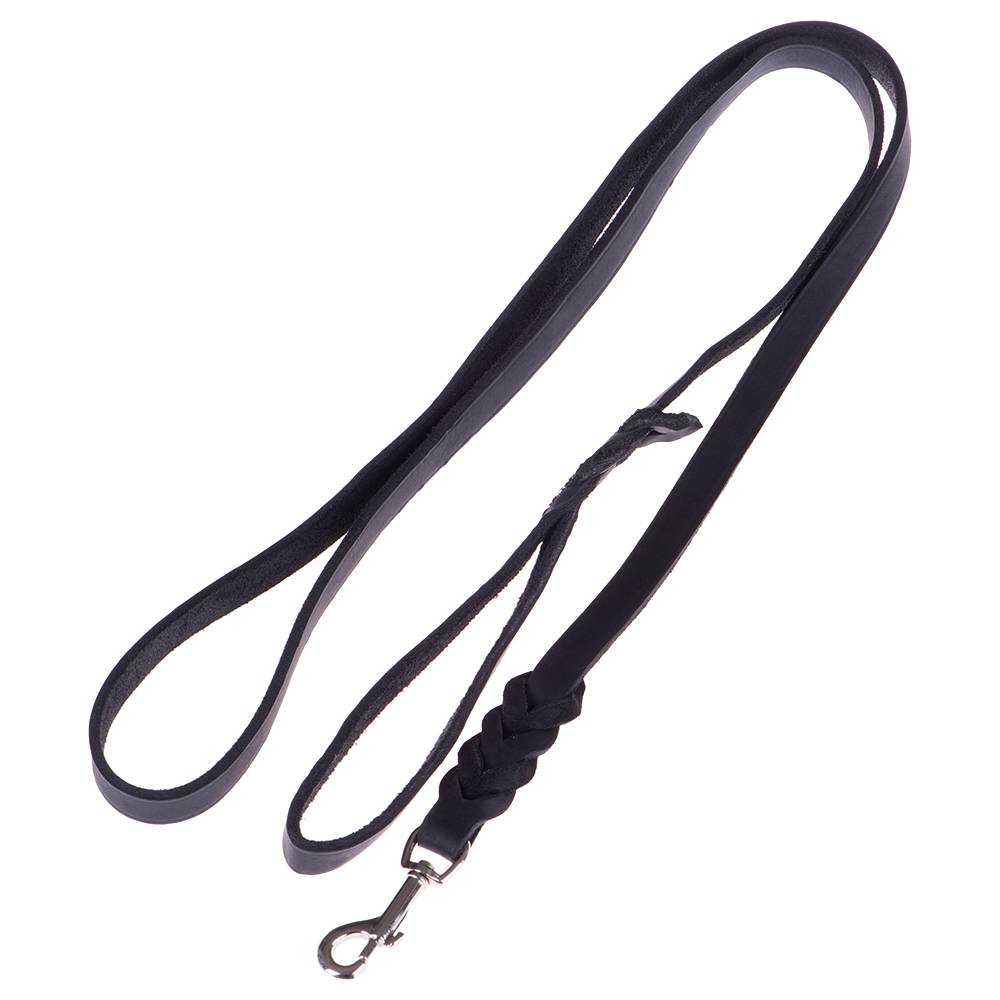 Heim Lederleine mit eingeflochtenem Karabiner, schwarz - 200 cm lang, 18 mm breit von Heim