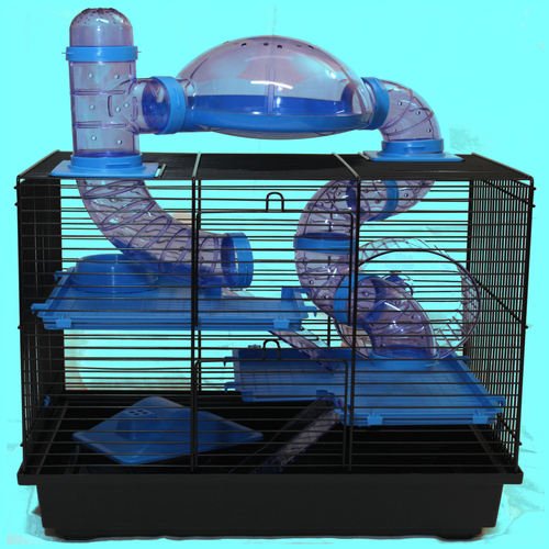 Nagerkäfig Hamsterkäfig Mäusekäfig Käfig viele Röhren, Haus, Laufrad Rocky blau von Heimtiercenter