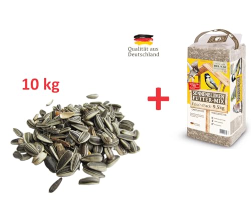 Bundle - gestreifte Sonnenblumenkerne 10kg mit Sonnenblumen Futter-Mix geschält 9,5 kg von Heinrichs Agrar