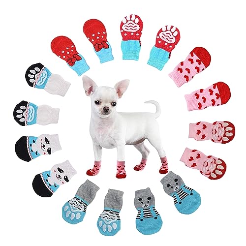 Heiqlay Hundesocken Anti Rutsch Socken für Katzen Pfotenschutz Hund Katze Pet Indoor Anti-Rutsch Socken Pfotenschutz und Traktion Dank Silikon-Gel für Hunde und Katzen, 4 Sätze, L von Heiqlay