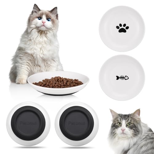 Hejo 2 Stück Katzennapf Keramik, Futternapf für Katze, Rutschfester Fressnapf für Katze, Flacher Katzenteller, Katzen Napf für Katzen, Kleine Hunde von Hejo