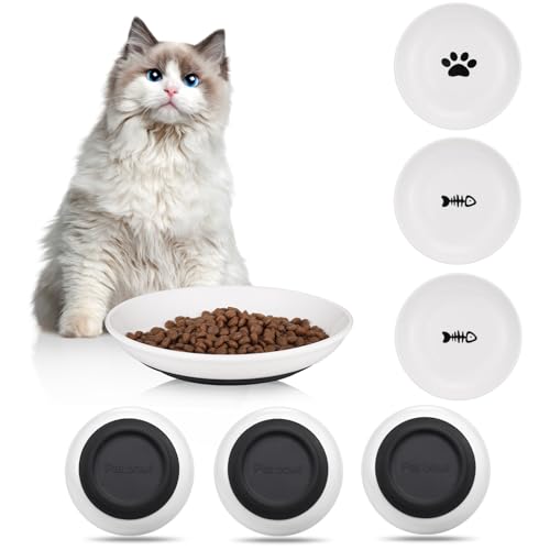 Hejo 3 Stück Katzennapf Keramik, Futternapf für Katze, Rutschfester Fressnapf für Katze, Flacher Katzenteller, Katzen Napf für Katzen Kleine Hunde von Hejo