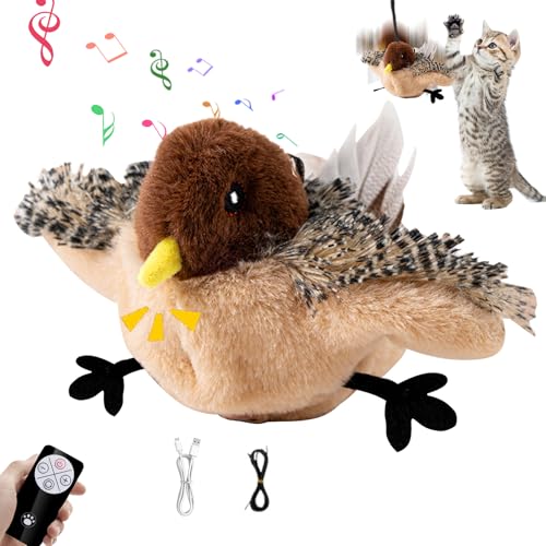 Hekasvm Interaktiver katzenspielzeug Verbesserter Simulierter Zwitschernder Vogel, Elektrisch Katzen Spielzeug Selbstbeschäftigung mit Fernbedienung, Flapping Bird Cat Toy USB-Aufladung (Huhn) von Hekasvm