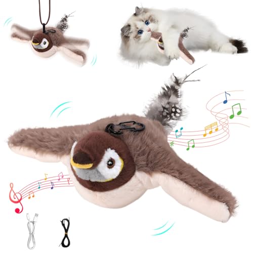 Hekasvm Katzenspielzeug Vogel, Interaktives Katzenspielzeug Selbstbeschäftigung, Elektrisches Vogel Spielzeug für Katzen mit, USB-Aufladung, Flapping Bird Cat Toy (Spatz) von Hekasvm