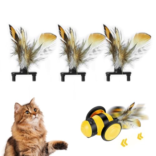 Hekasvm Katzenspielzeug selbstbeschäftigung elektrisch mit LED Lichtern Auffallen,Cat Toys interaktiv mit 4 Federn,Interaktives Spielzeug für Katzen mit USB Aufladbar (3*Federn) von Hekasvm