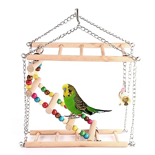 Haustier Hanging Ladder Bridge Stufen Treppen, Klettern Schwung Doppelschicht Holz Hamster Papagei Käfig Spielzeug, sicheres Nicht lustiges Spiel Klettern, das für kleine Haustier Hanging Ladder Bridge Stufen Treppen, Klettern Schwung Doppelschicht Holz Hamster Papagei Käfig Spielzeug, sicheres Nicht lustiges Spiel Klettern, das für kleine von Helhom
