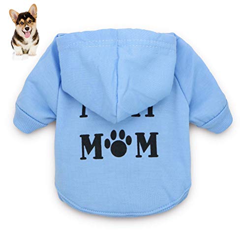 Hundekleidung, warmes Welpen-Sweatshirt, „I Love My Mom“-Bedruckter Kapuzenpullover, weicher Fleece-Pullover, Winterbekleidung, kleine mittelgroße und große Hunde, Thanksgiving- (Blau) von Helhom