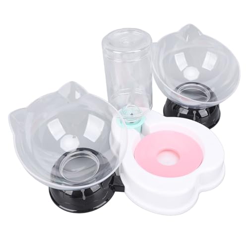 Katzenfutter und Wasserschüssel Set, 3 in 1 Anti -TIPP -Doppel -Katzenschalen mit automatischem Wasserspender Halswache, Heimathaufen Plastik 13 cm 5.12 Zoll 1 Basis 4 Zubehör (Stil 1) von Helhom