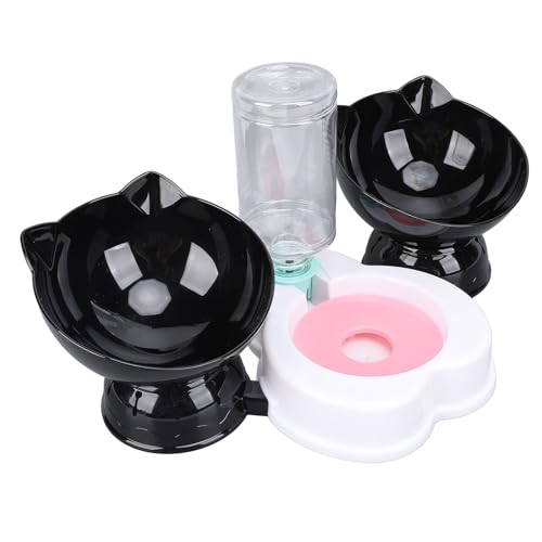 Katzenfutter und Wasserschüssel Set, 3 in 1 Anti -TIPP -Doppel -Katzenschalen mit automatischem Wasserspender Halswache, Heimathaufen Plastik 13 cm 5.12 Zoll 1 Basis 4 Zubehör (Stil 2) von Helhom