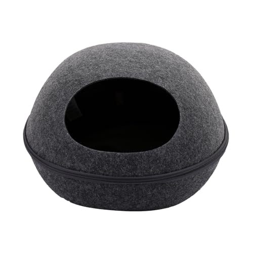 Katzenhöhlenbett, gemütlicher Tierheim warme Katze Schlafhöhle, Innenkätzchen Filz, 33 cm Länge 26 cm Höhe (Grau) von Helhom