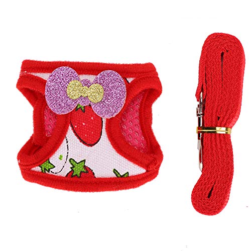 Kleines Haustier -Leinenkabelbaum Set, bequemer atmungsaktives Mesh -Brustgurt, Wandertraktionsweste für Kaninchen Hamster einstellbares Hakenschleifendesign, Erdbeermuster (M) von Helhom