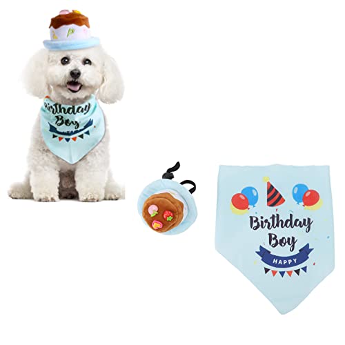 Lustiges quietschendes Hund Bandana -Dreieck, Lätzchen Schalhut Set für Welpen Geburtstagsfeier Dekoration Stylish komfortable, Polyester -Samt -Haustier -Outfit -Accessoires (Blau) von Helhom