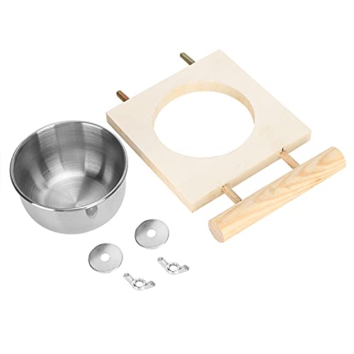 Papageienfutter aus Edelstahl Wasserschale mit Holzständer haltbarer Biss leicht zu reinigen Käfigzubehör für Papageien Vögel Haustier Vorräte (Einzelsteckplatz) von Helhom