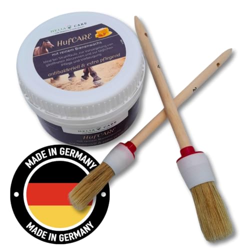 HoofCARE BIO Set - 350ml Hufsalbe mit 2 Pinsel - Natürliche Hufpflege mit Bienenwachs - Hufbalsam gegen Strahlfäule & Risse - Antibakterielle Hufpflege Salbe - Lebensmittelechtes Huföl aus Deutschland von HeliaCARE