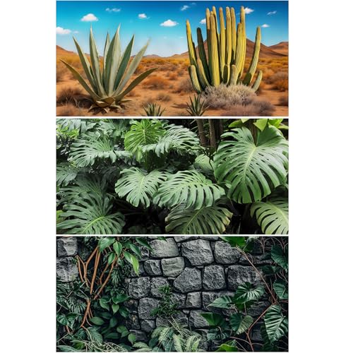 Helidrago Reptilienhintergrund für Terrarium, Bartagamen-Tank-Hintergrund, 91,4 x 45,7 cm, Wüste, Dschungel, felsiger Stil, Bartdrachen-Dekor für Lebensraum, 3 Stück von Helidrago