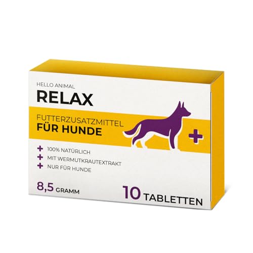 Hello Animal® Relax - Beruhigungsmittel Alternative für Hunde - 10 Tabletten mit natürlichen Inhaltsstoffen - zur Unterstützung der Entspannung und Stressbewältigung - Ideal für nervöse Hunde von Hello Animal