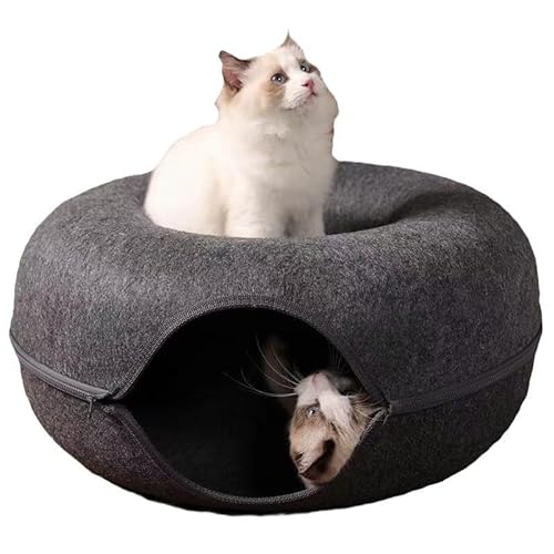 Hello Dry Peekaboo Katzenhöhle für große Katzen bis zu 13,6 kg, Katzentunnelbett, kratzbares abnehmbares & waschbares Tunnel-Katzenbett (Dunkelgrau) von Hello Dry