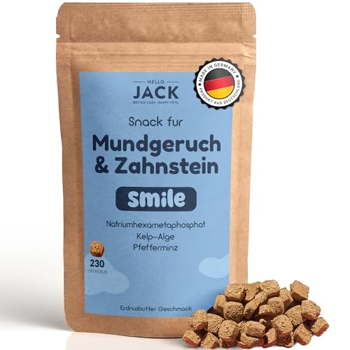 Hello Jack Smile Natürliche Zahnpflege Hund - Bis zu 4 Monate Vorrat - Leckerli für die Hunde Zahnreinigung und gegen Mundgeruch - Vegane Zutaten aus der Natur - 230 STÜck von Hello Jack