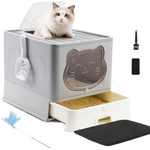 HelloMiao Vollständig Geschlossene Katzentoilette mit Deckel Geruchsneutralisierendes Katzenklo in Groß, Cat Litter Box Schubladensystem & Klappbar mit Praktischer Katzenstreuschaufel HelloMiao Vollständig Geschlossene Katzentoilette mit Deckel Geruchsneutralisierendes Katzenklo in Groß, Cat Litter Box Schubladensystem & Klappbar mit Praktischer Katzenstreuschaufel von HelloMiao