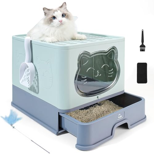 HelloMiao Vollständig Geschlossene Katzentoilette mit Deckel Schubladentyp Desodorierende Cat Litter Box Gross Faltbare Katzen klo mit Haustier-Kunststoffschaufel Geeignet von HelloMiao