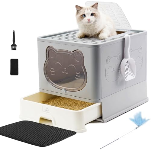 HelloMiao Vollständig Geschlossene Katzentoilette mit Deckel – Geruchsneutralisierendes Katzenklo in Groß, Cat Litter Box Schubladensystem & Klappbar mit Praktischer Katzenstreuschaufel HelloMiao Vollständig Geschlossene Katzentoilette mit Deckel – Geruchsneutralisierendes Katzenklo in Groß, Cat Litter Box Schubladensystem & Klappbar mit Praktischer Katzenstreuschaufel von HelloMiao