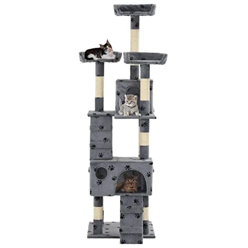 3702079 Kratzbaum für Katzen, Plüsch, Sisal, 170 cm, Pfotenabdrücke, Grau 3702079 Kratzbaum für Katzen, Plüsch, Sisal, 170 cm, Pfotenabdrücke, Grau von Helloshop26