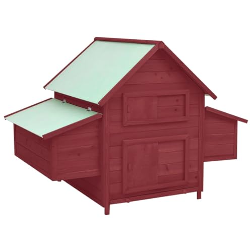 Hühnerstall, 152 x 96 x 110 cm, massives Tannenholz, Rot und Weiß, 02_0001709 von Helloshop26