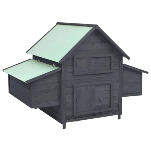 Hühnerstall, 152 x 96 x 110 cm, massives Tannenholz, grau und weiß, 02_0001703 von Helloshop26