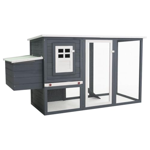 Hühnerstall für den Außenbereich mit 1 Nistkasten, 202 x 75 x 98 cm, Holz, Grau, 02_0001698 von Helloshop26