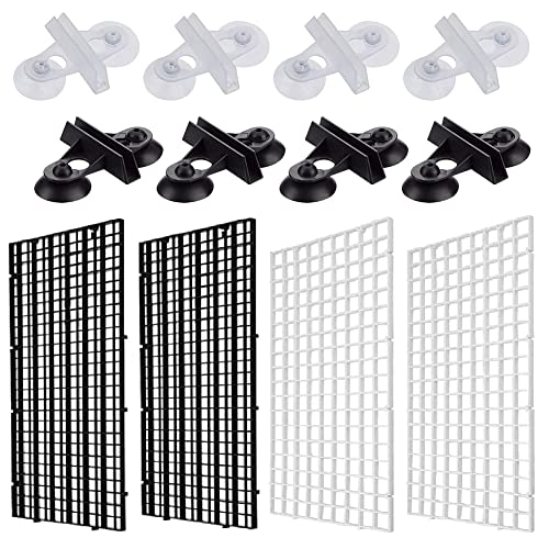 Helweet Aquarium Trennwand, Trennwand für Aquarien, Aquarium Ei Kiste, Kunststoff Gitter Teiler Tablett, 4 Stück Aquarium Gitter aus Kunststoff, mit 8 Aquarium Divider Saugnap, für Aquarium Unten Box von Helweet