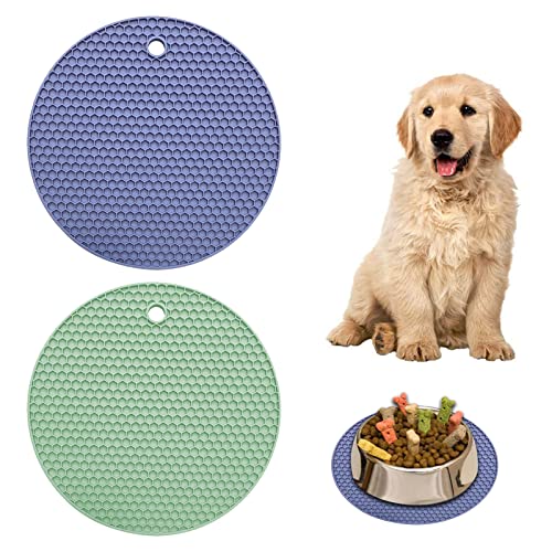 Leckmatte Hund, Schleckmatte Silikonmatte Rund, Napfunterlage, Hundenapf Unterlage, Katzen Silikonmatte, Geeignet für Mittlere und Kleine Haustiere, 2 Stücke von Helweet
