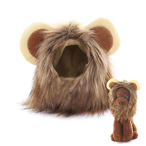 Löwe Mähne Perücke, Lion Mane Wig, Haustierkostüm für Katzen, Pet Costume, Löwenmähne mit Ohren, für Katzen, Kleine Hunde Oder Welpen (Halsumfang Innerhalb Von 32 cm von Helweet