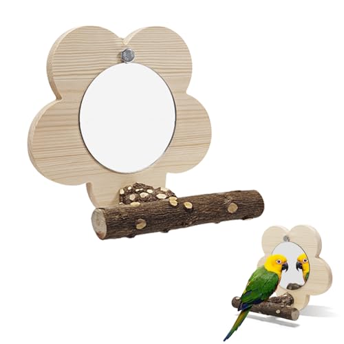 Vogelspiegel, Vogel Spiegel Spielzeug, Wellensittich Spielzeug mit Spiegel Holz, Vogelkäfig Sitzstangen Spiegel, Vogelkäfig Barsche Spiegel, Papagei Vogelspiegel, Stange Vogelständer mit Spiegel von Helweet