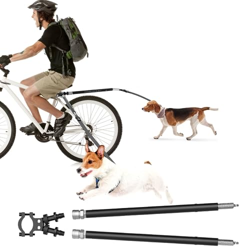 Hemkaukau Drehbare Hundeleine für 2 Hunde, flexibel, Schnellverschluss, Fahrradbefestigung, freihändige Trainingsleine für sicheres Radfahren, Spazierengehen, aktive Haustiereltern von Hemkaukau