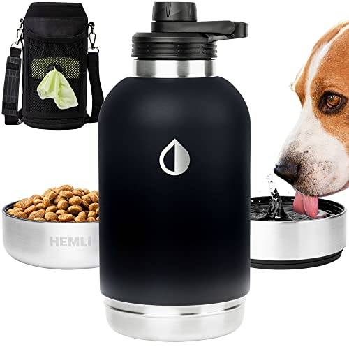 Hunde-Wasserflasche, isolierte Hunde-Reise-Wasserflasche, Edelstahl-Haustier-Wasserflaschen-Spender, tragbarer Futter- und Wassernapf für Hunde mit Tragetasche für Spaziergänge mit Hundekante, von Hemli