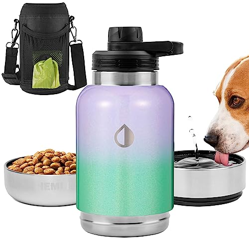 Hunde-Wasserflasche, isolierte Reise-Wasserflasche aus Edelstahl, Haustier-Wasserflaschenspender, tragbarer Futter- und Wassernapf für Hunde mit Tragetasche für Spaziergänge mit dem Hund von Hemli
