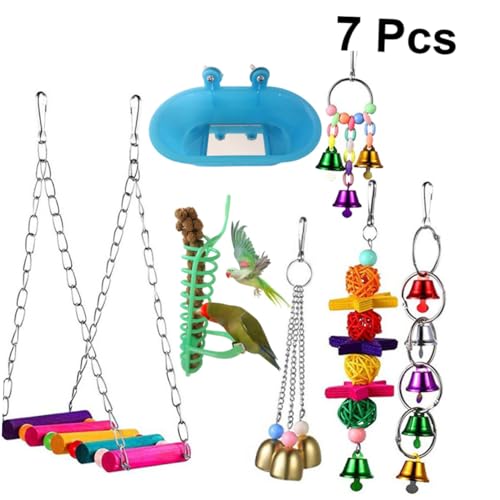 Hemobllo 1satz Teile Papagei Schaukel Spielzeugset Mit Edelstahlaufhängung Holzschaukel Und Glockenanhänger Für Käfig Und Garten Für Wellensittiche Und Andere Vögel von Hemobllo