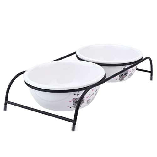 Hemobllo 1satz Kerntyp Keramische Katzen Und Hundenapf-Doppelpack Mit Eisenständer Für Haustierfutter Und Wasser Langlebig Und Leicht Zu Reinigen von Hemobllo