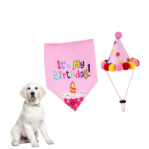 Hemobllo 1 Satz Haustier-Geburtstagsfeierhut Haustierbedarf Hundesachen Party Hundelätzchen Geburtstag des Hundes pet Supplies hundezubehör Hundehut Hund Halskette Hundehalsband Rosa von Hemobllo