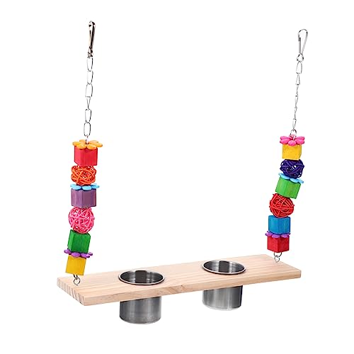 Hemobllo 1 Satz Papageienschaukel Krähe Papageienkäfige Vogel Papageien Vogelbarsch holzspielzeug holzspielsachen hängender Schaukel-Futterspender Papageienständer Rostfreier Stahl Colorful von Hemobllo