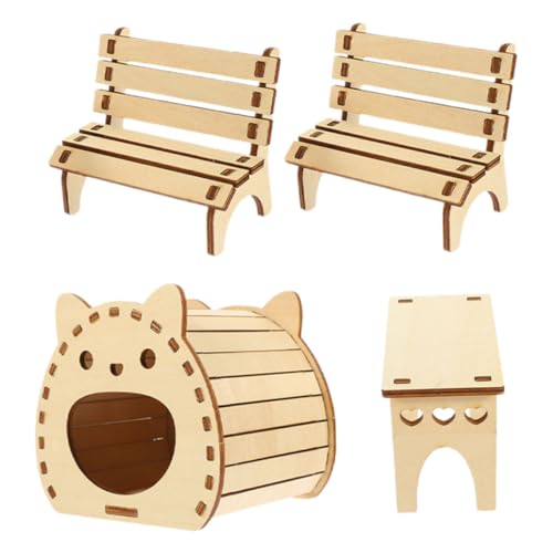 Hemobllo Holzrahmen Hamster Spielzeug Zum Selbstaufbau Für Kleintiere Als Versteck Und Schlafhaus Mit Tisch Und Stuhl Für Hamster Und Meerschweinchen von Hemobllo