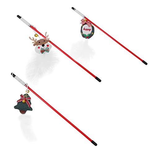 Hemobllo 3 Stück Teiliges Katzenspielzeug mit Plastikglöckchen und Weihnachtsmotiven Interaktive Katzenangel für Kätzchen und Katzen Aller Fördert Bewegung und Gesundheit zur Bindung von Hemobllo